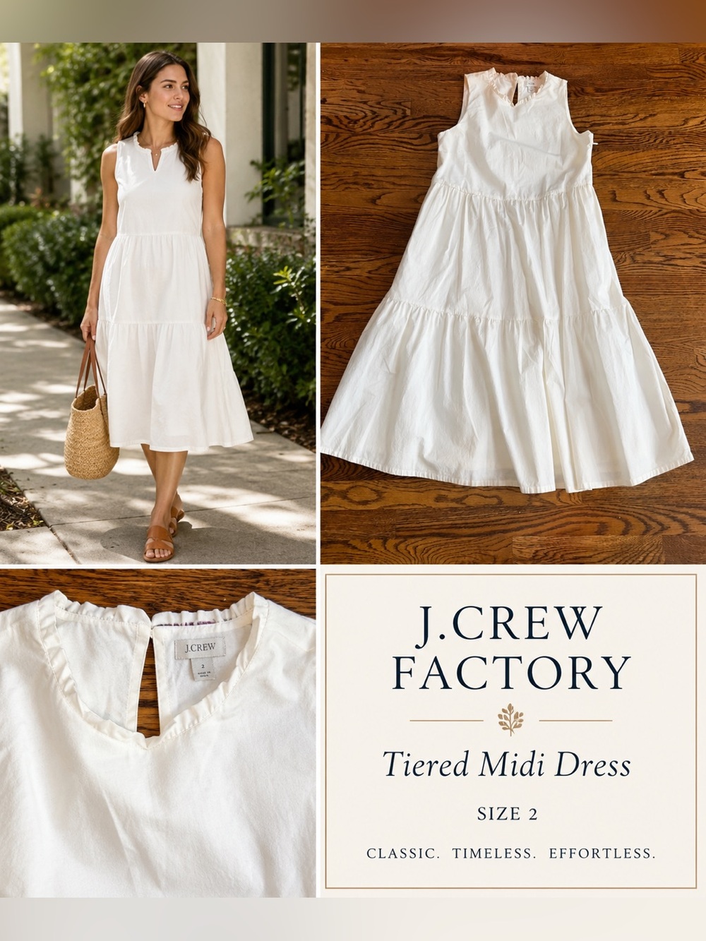 J. Crew Factory White Sleeveless Tiered Midi Dress Size 2